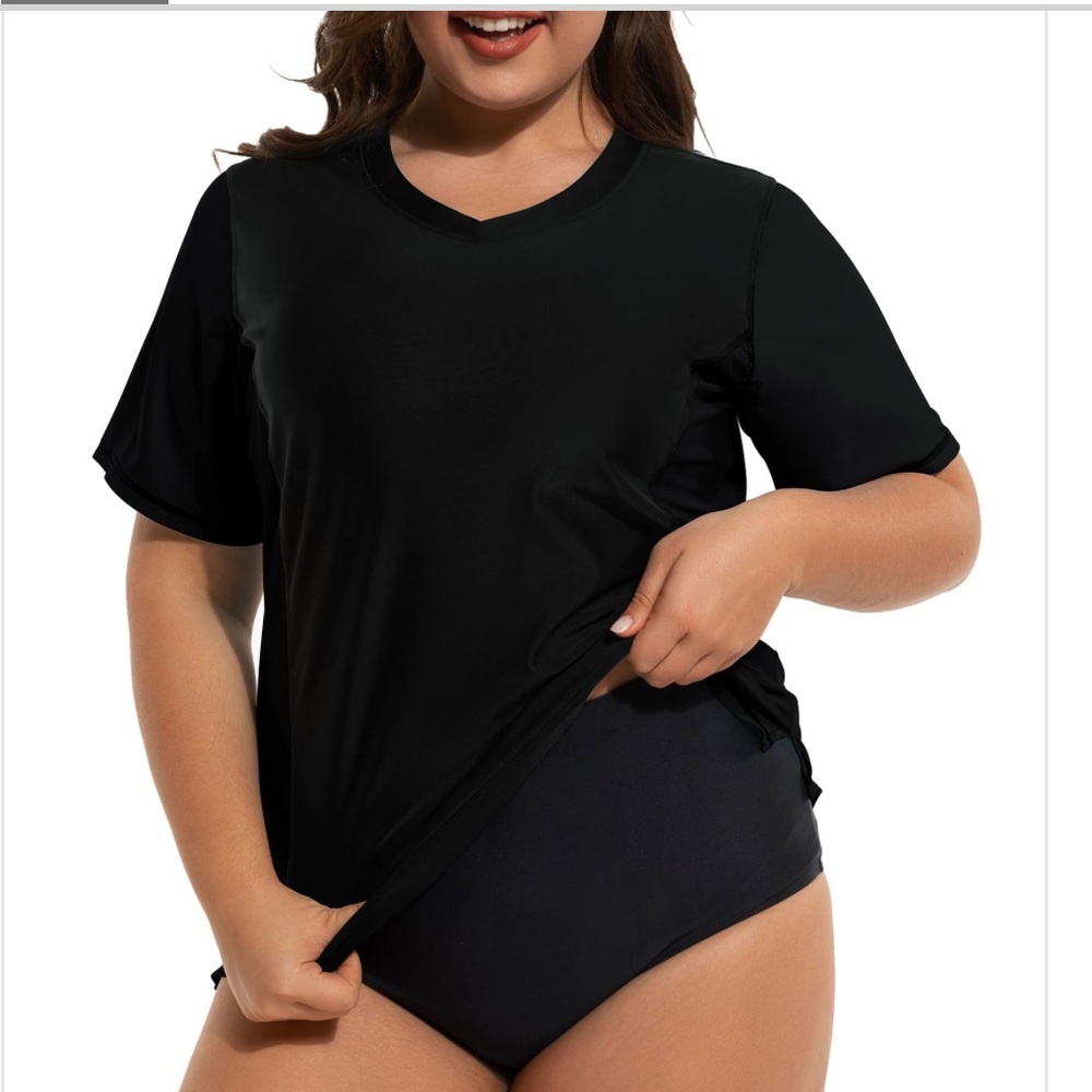 SWIMWEAR Rash Guard UV SUN Swim Top Short-Sleeve Black Women’s Size 5X
